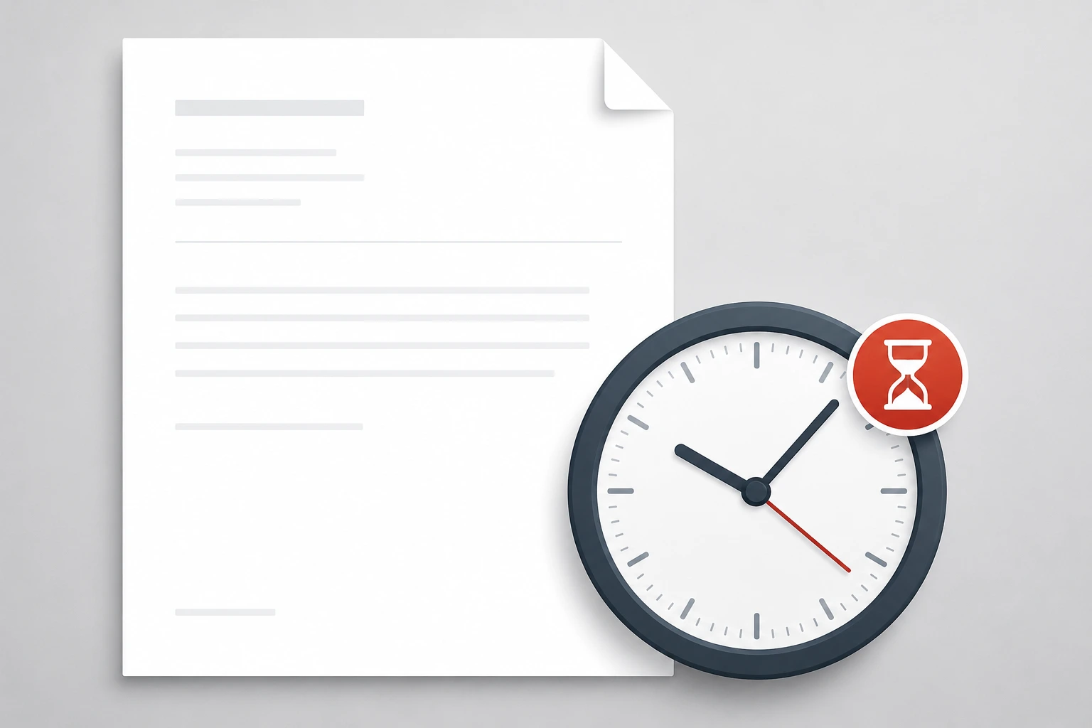 Blank document template with a clock icon overlaid, suggesting time being lost